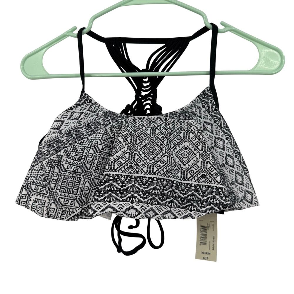 Arizona Size Medium Bikini Top New with Tags NWT Black White Strappy Back